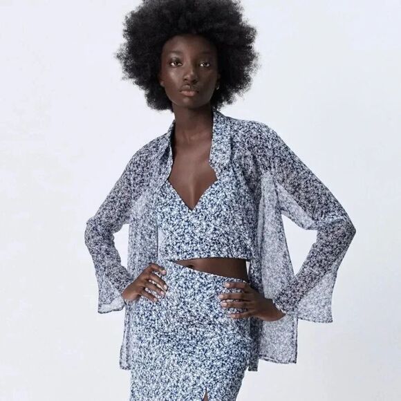 ZARA FLORAL PRINT BLOUSE - Picture 1 of 8